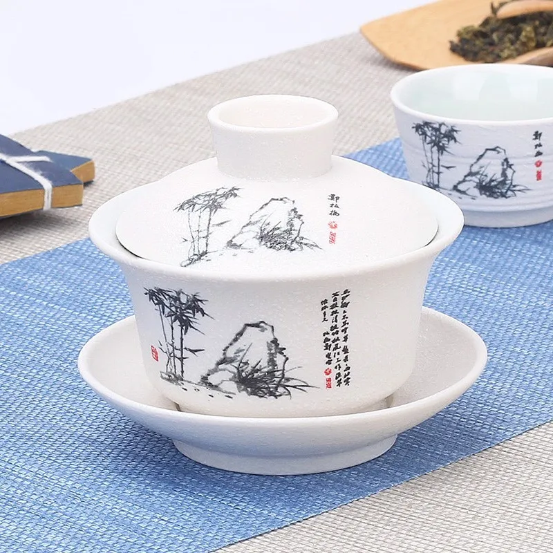 Chinese Hand Painted Kungfu Tea Set, Tureen Dehua, White Porcelain, Gaiwan, Pot Set for Travel, Fast Cup, High Quality