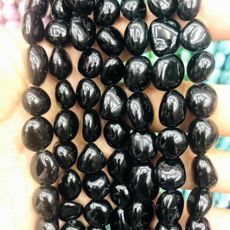 Wholesale 2strings Natural Black Tourmaline Nugget Tumbled Stone loose Beads,For jewelry DIY 15.5