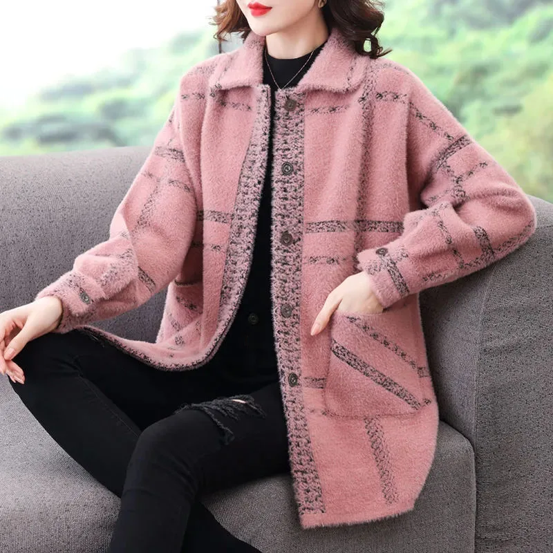 Autumn Winter Warm Mink Velvet Jacket Middle Aged Women's Woolen Jacket Fashion Extra Large Size Cold Parker Overcoat 6XL 110KG