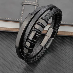High Quality Luxury Accessories Bracelet Men's Fashion Gift Black Genuine Leather Bracelets DIY Combination Wild Handsome Gift