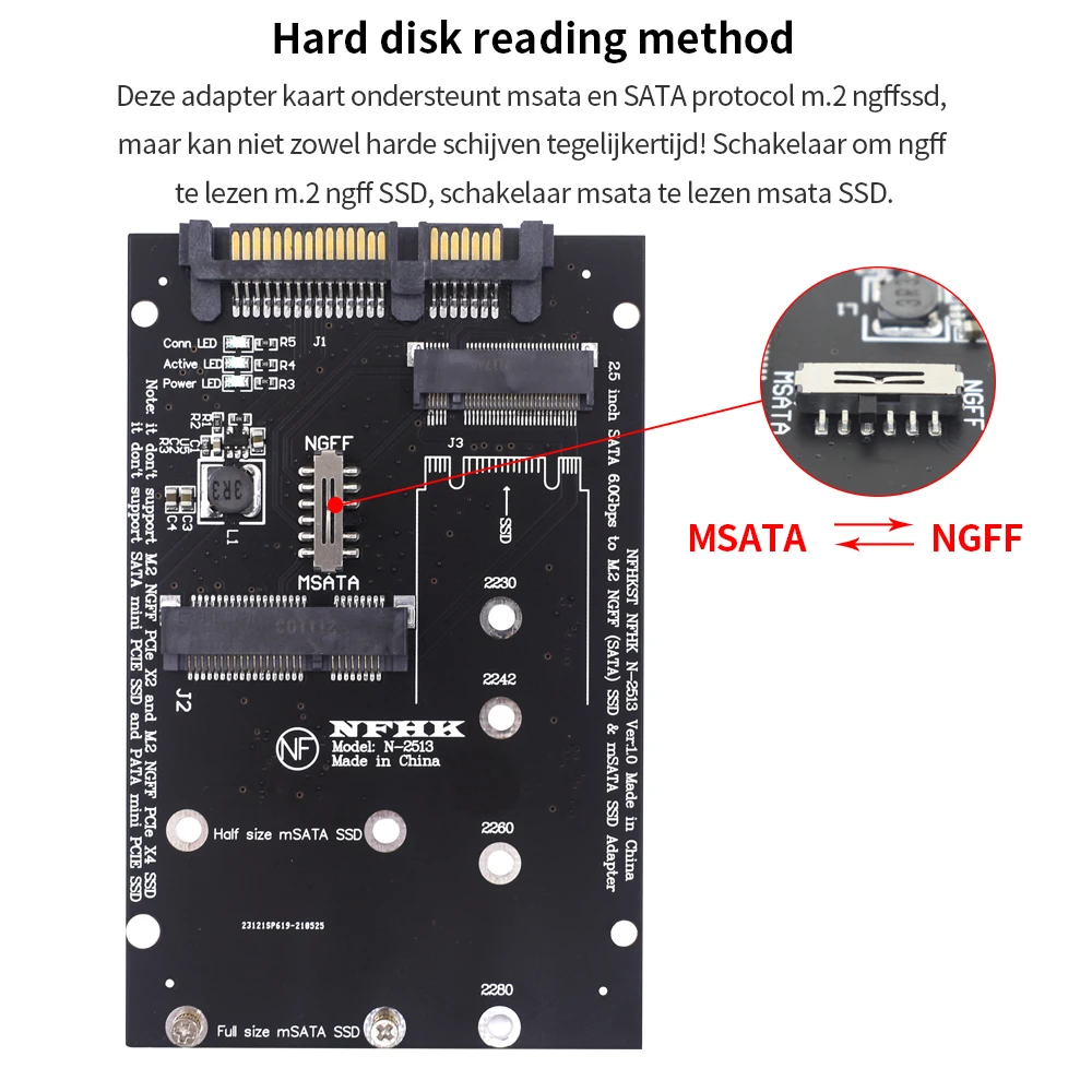 Tishric m.2 ngff msata para sata 2.5 Polegada placa de adaptador duplo-porto 2 em 1 ssd msata para sata adaptador 22pin porta msata