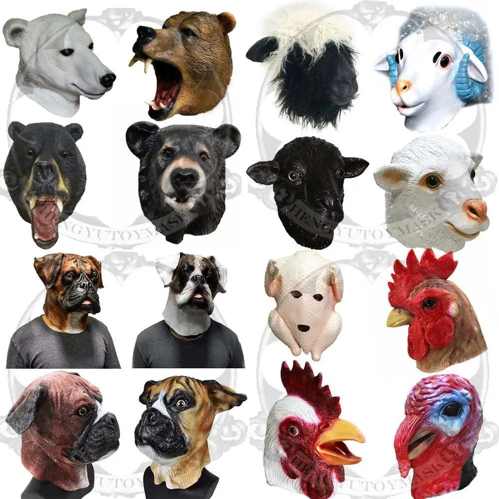 Goat Bear Animal Head Mask Turkey Chicken Halloween Costume Party Latex Super Bowl Underdog Dog Head Mask