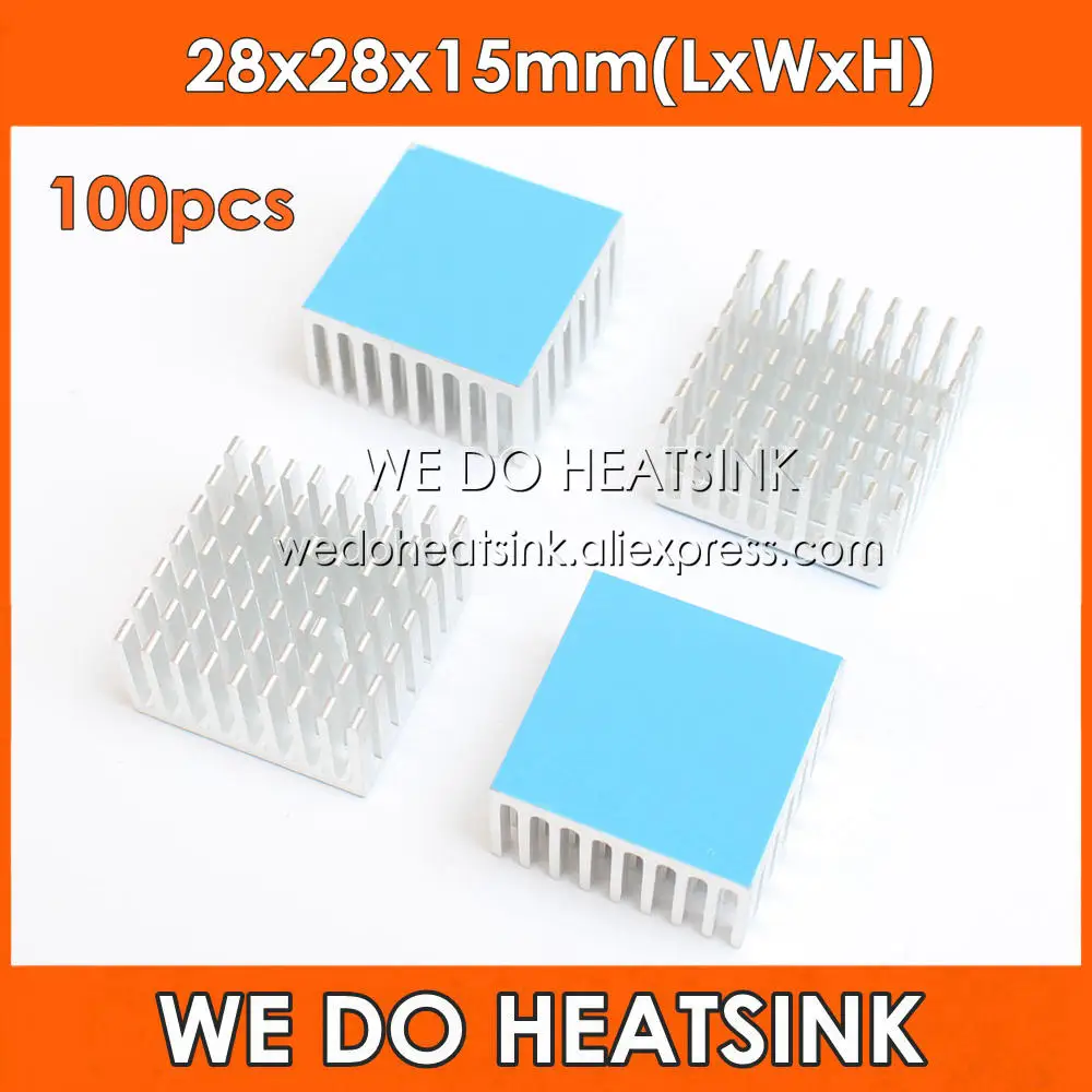 

WE DO HEATSINK 100pcs 28x28x15mm Silver Aluminum Heatsink With Thermally Conductive Double Side Adhesive Pad