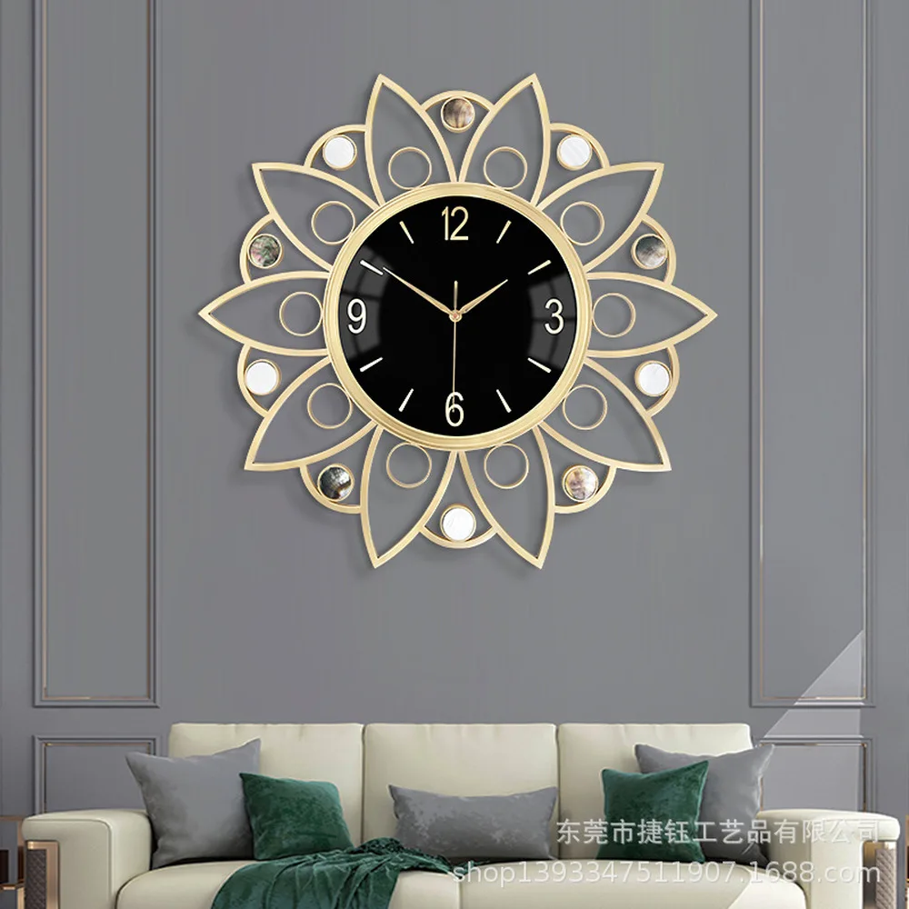 

Modern creative wall clock indoor living room decoration shell light luxury copper wall clock silent household wall clock