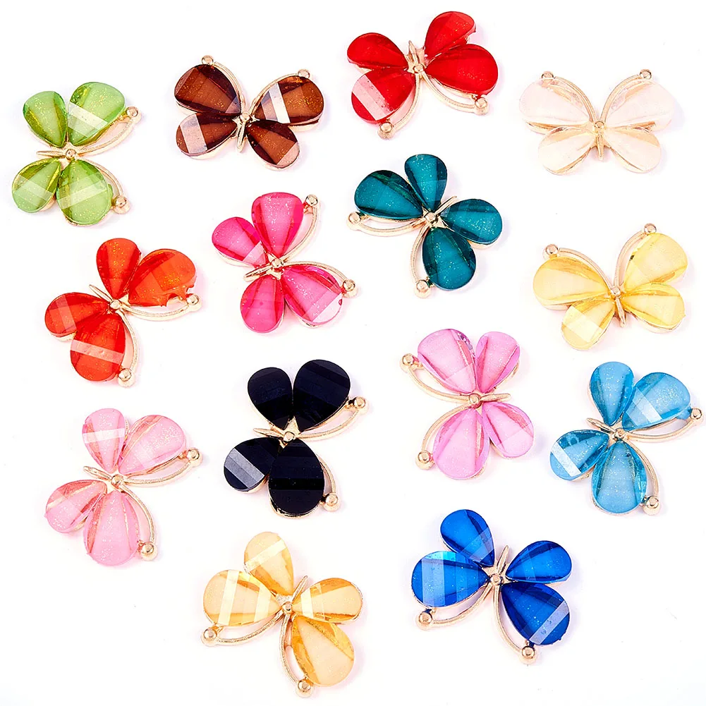 56Pcs 14 Colors Colorful Butterfly Charms Glass Animal Pendants Mixed Color for DIY Bracelet Necklace Earrings Jewelry Making