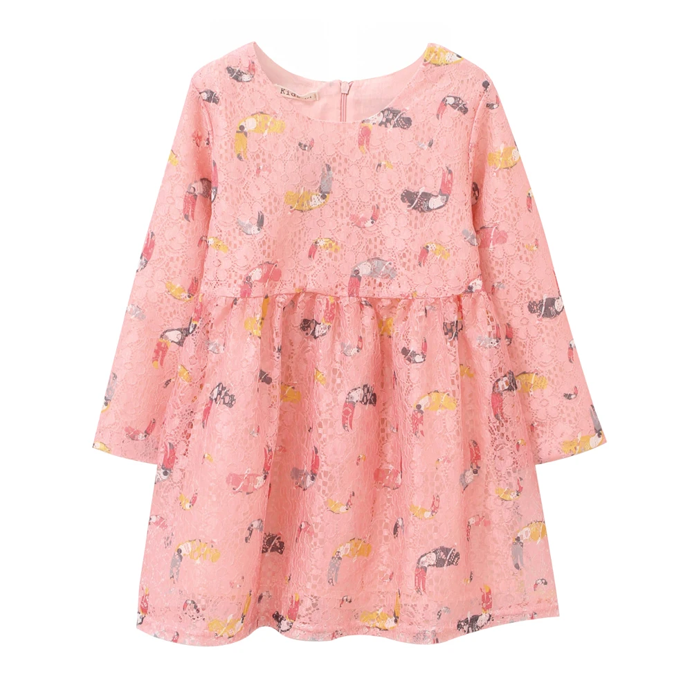 Sanlutoz Princess Girl Dress Flowers Birds Printing Long Sleeve Kids Dresses Fashion Casual Dress for Girls