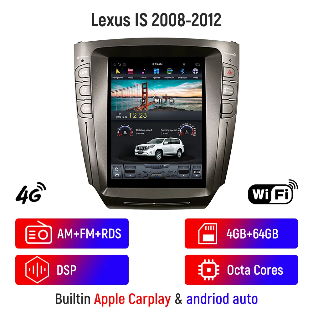 10.4 inch Android 13 Car Multimedia Player For Lexus IS IS250 IS300 IS35 2008-2012 Car GPS Navigation Headunit Radio Autoradio