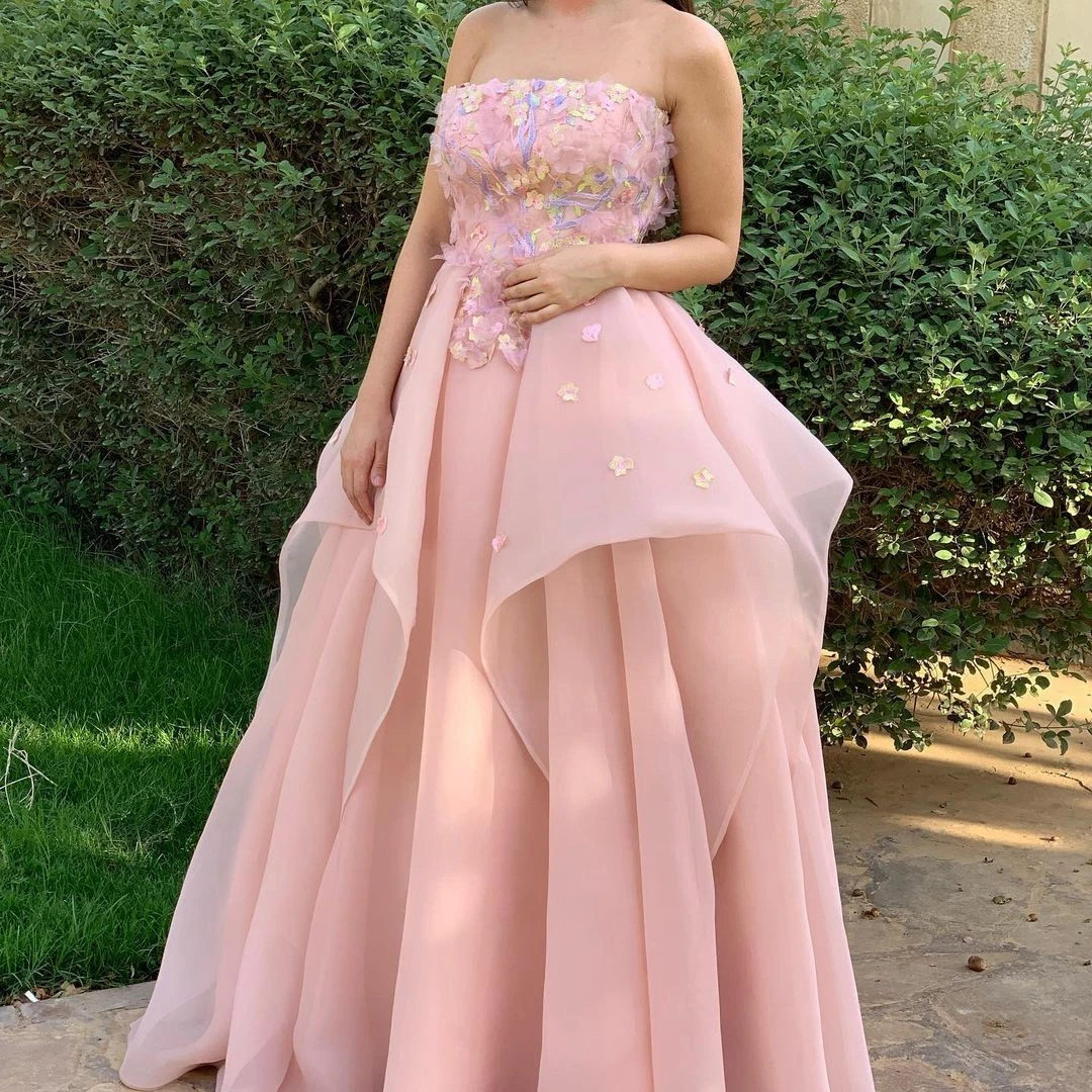 Vestidos de graduación con estampado Floral sin tirantes para niña, vestido de cumpleaños largo hasta el suelo, vestido de dama de honor rosa, vestido de noche personalizado