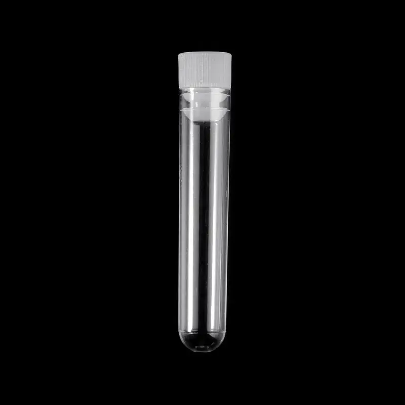 10Pcs Clear Plastic Test Tube With Cap 12x60mm U-shaped Bottom Long Test Tube Lab Supplies