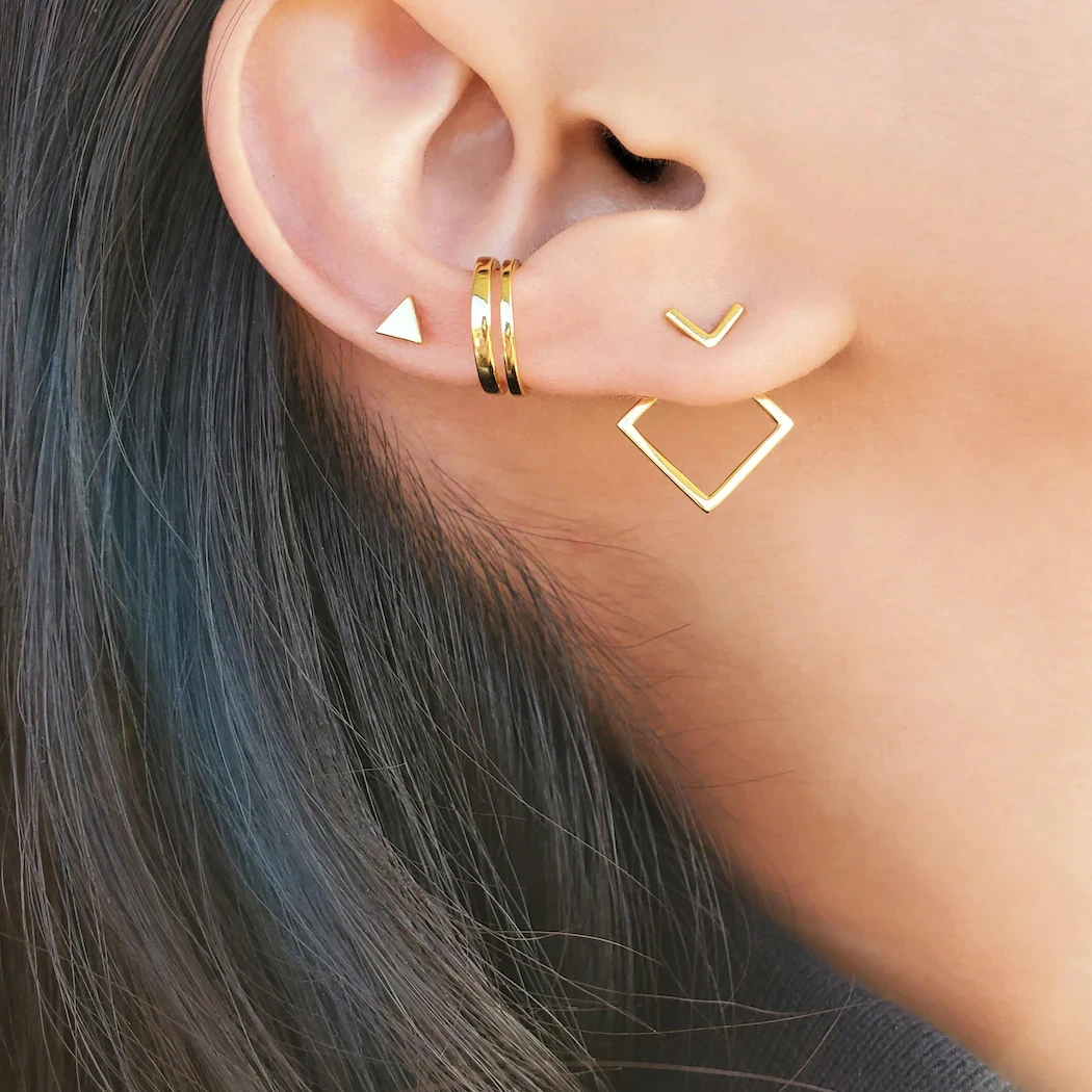 Minimalist Geometric Ear Jackets Front and Back Earrings for Women Girls Gold Color Dainty Square Ear Jackets Boho Jewelry