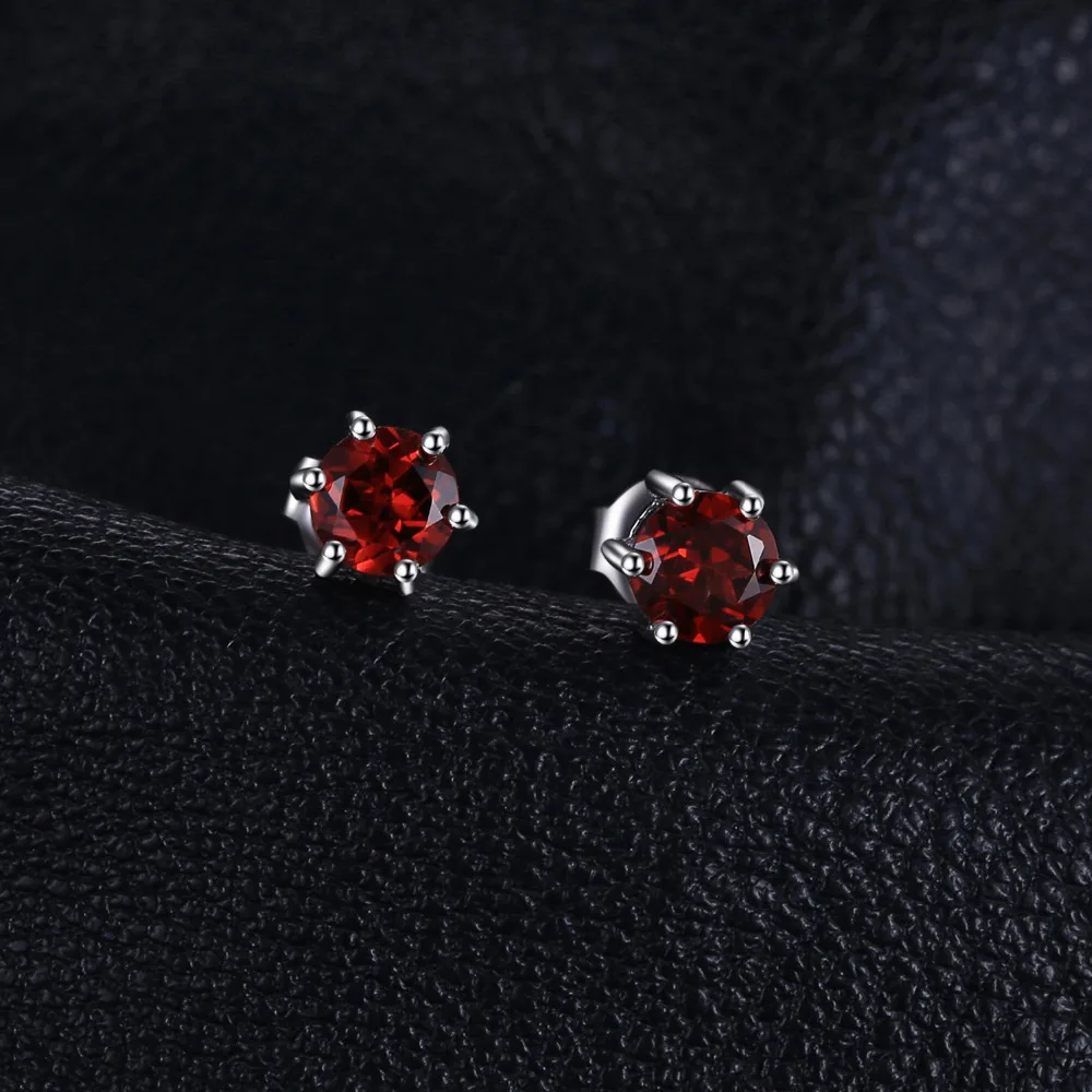 JewelryPalace 1.3ct Round Genuine Red Garnet 925 Sterling Silver Stud Earrings for Women Fashion Engagement Jewelry Birthstone