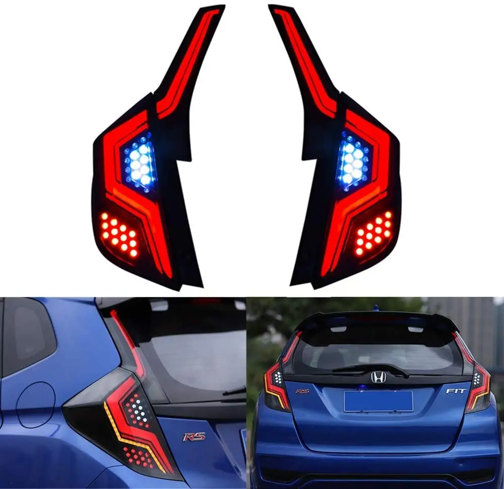 LED Tail Lights For Honda Fit Jazz 2014-2019 4PCS Start Up Animation DRL Sequential Indicator Black Rear Lamp Assembly