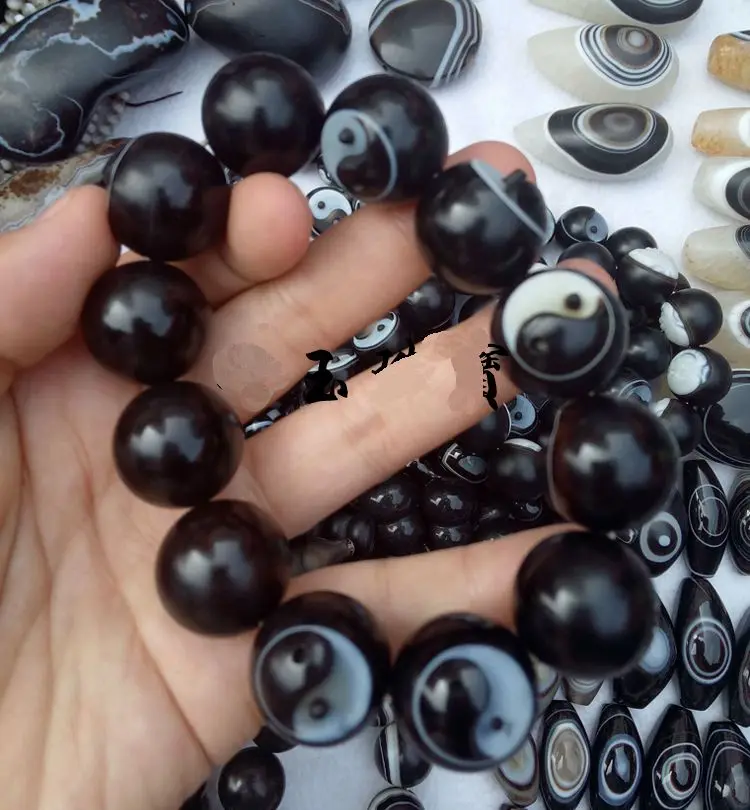 14mm Carven the Great ultimate Tibetan Dzi Bead Bangle chalcedony Mala bead bracelet burnish Amulet