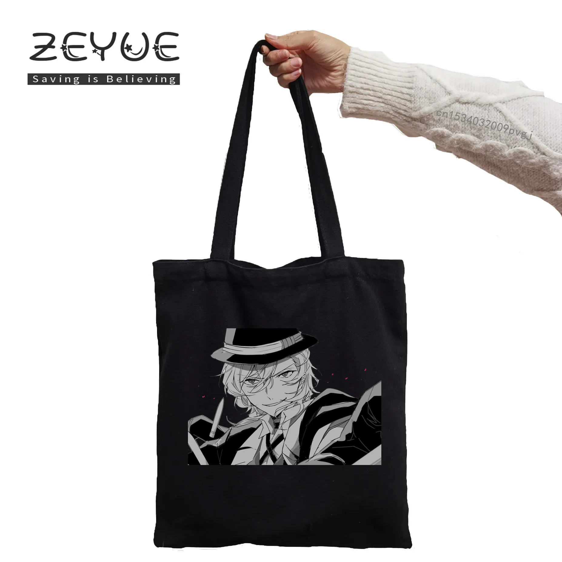 Dazai Japaness Anime Women Graphic Aesthetic Funny Black Canvas Shopping Bag Girl Female Bungo Stray Dogs 90s Casual Handbag