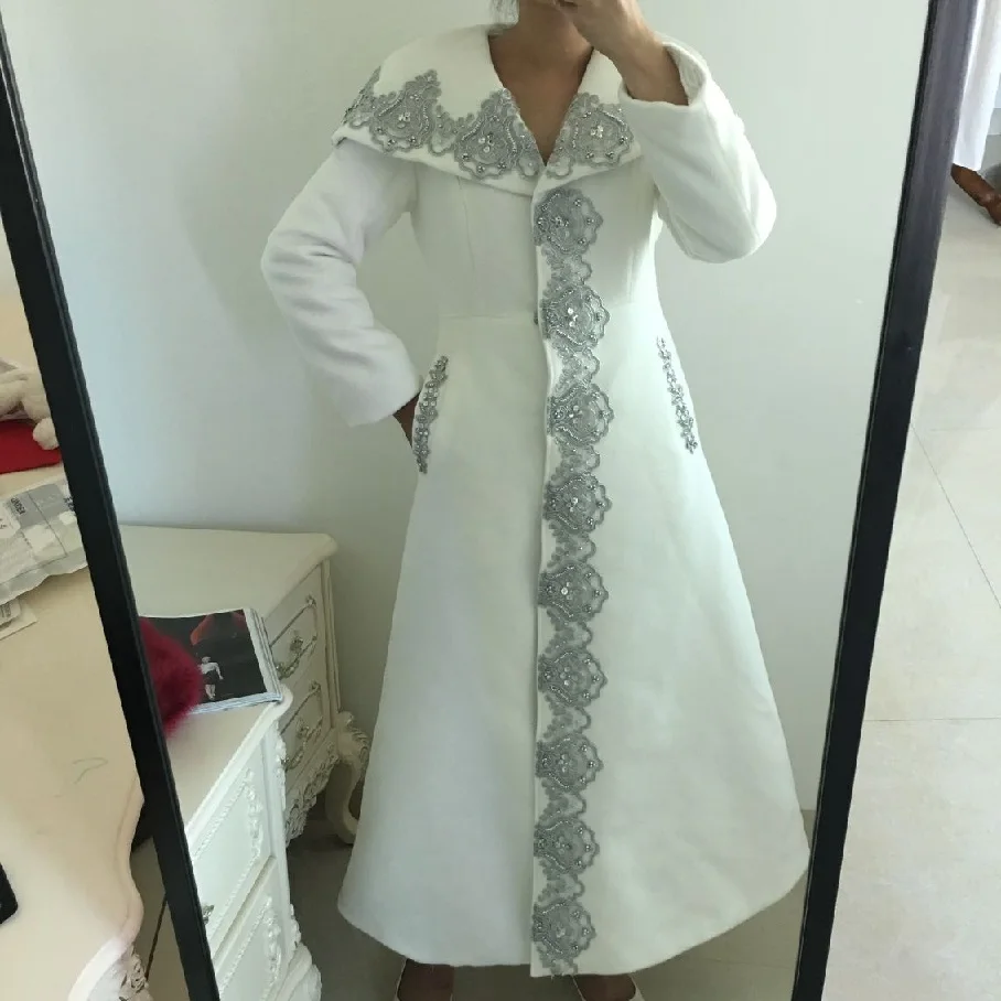 

Heavy industry embroidered luxury warmth woolen coat women slim waist x-long banquet annual meeting new year long overcoat