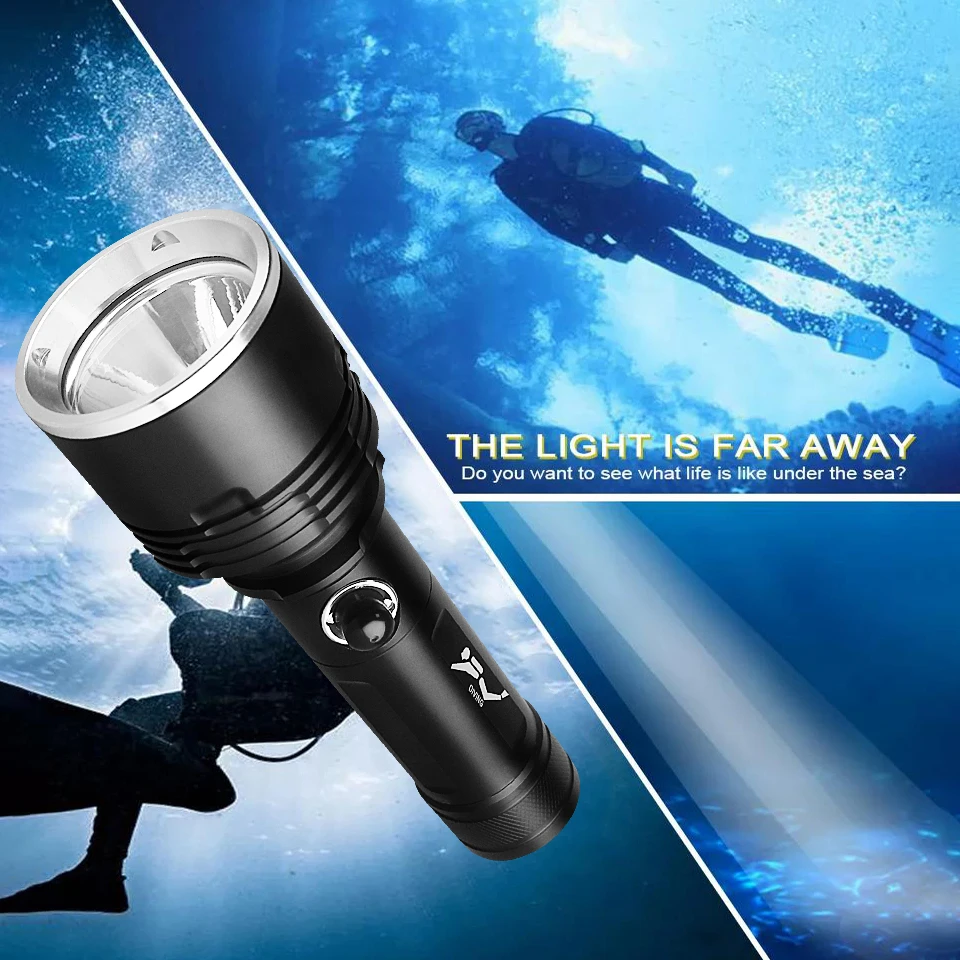 Super Powerful XHP100 Diving Flashlight Yellow Light Professional Diving LED Torch Underwater Lamp High Power Flashlight Lantern