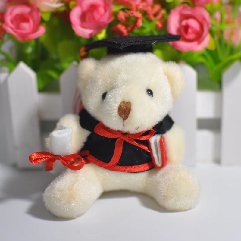 Cute Plush Fur Pompom Doctor Teddy Doll Keychain Women Bear Toy Keyring Women Bag Car Holder Wedding Party Graduation Valentine