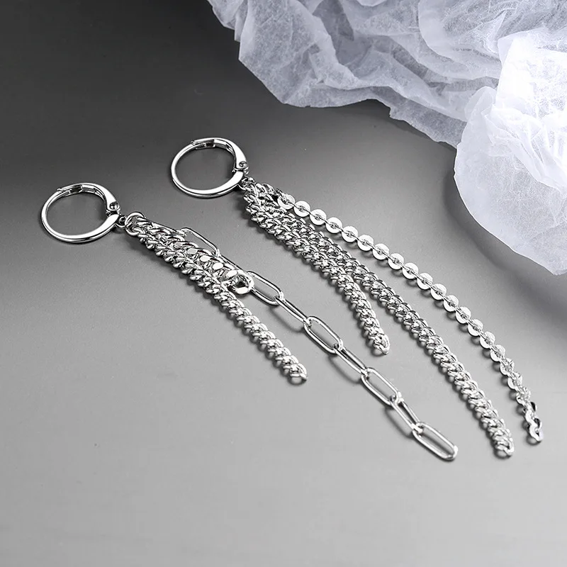 CIAXY Silber Farbe Asymmetrische Lange Ohrringe für Frauen Temperament Quaste Ohr Kette Ohr Schnallen Mode Indischen Schmuck Geschenk – Detail 8