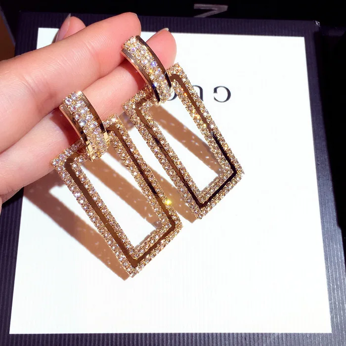 Pendientes largos de cristal rectangulares geométricos directos de fábrica, accesorios de moda femenina, novedad