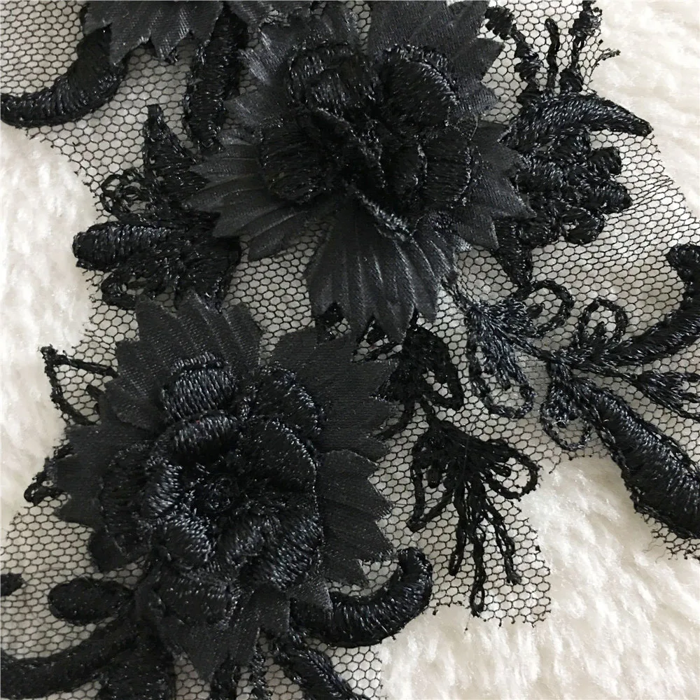 Black and white 3D three-dimensional flower embroidery lace garment applique craft fabric sewing DIY supplies accessories