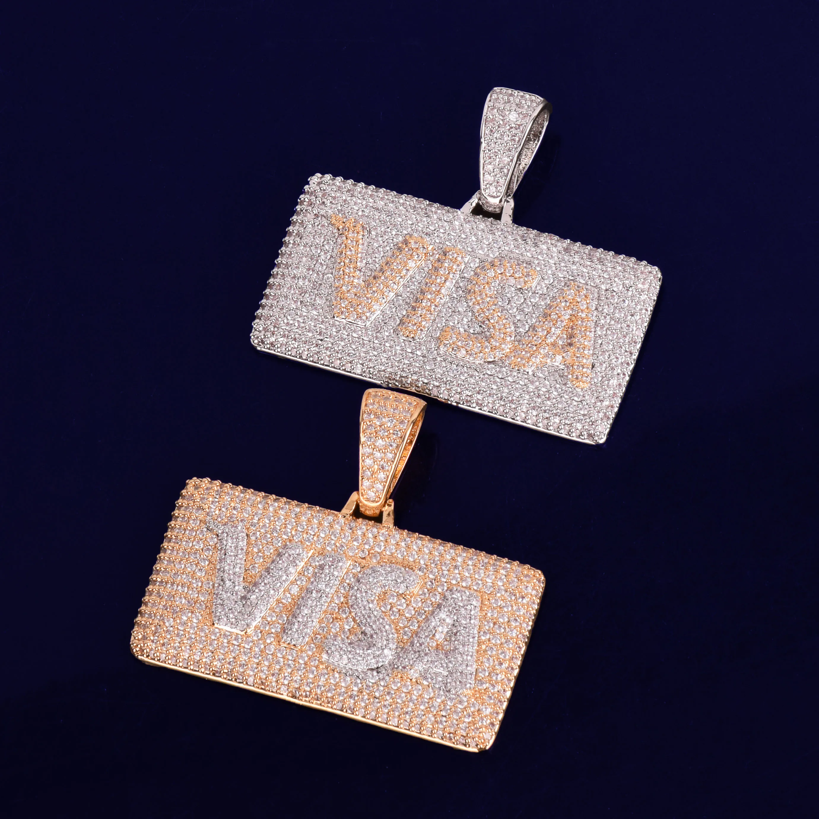 Visa Card Shape Pendant  Cubic Zircon Men\'s Hip Hop Necklace Jewelry