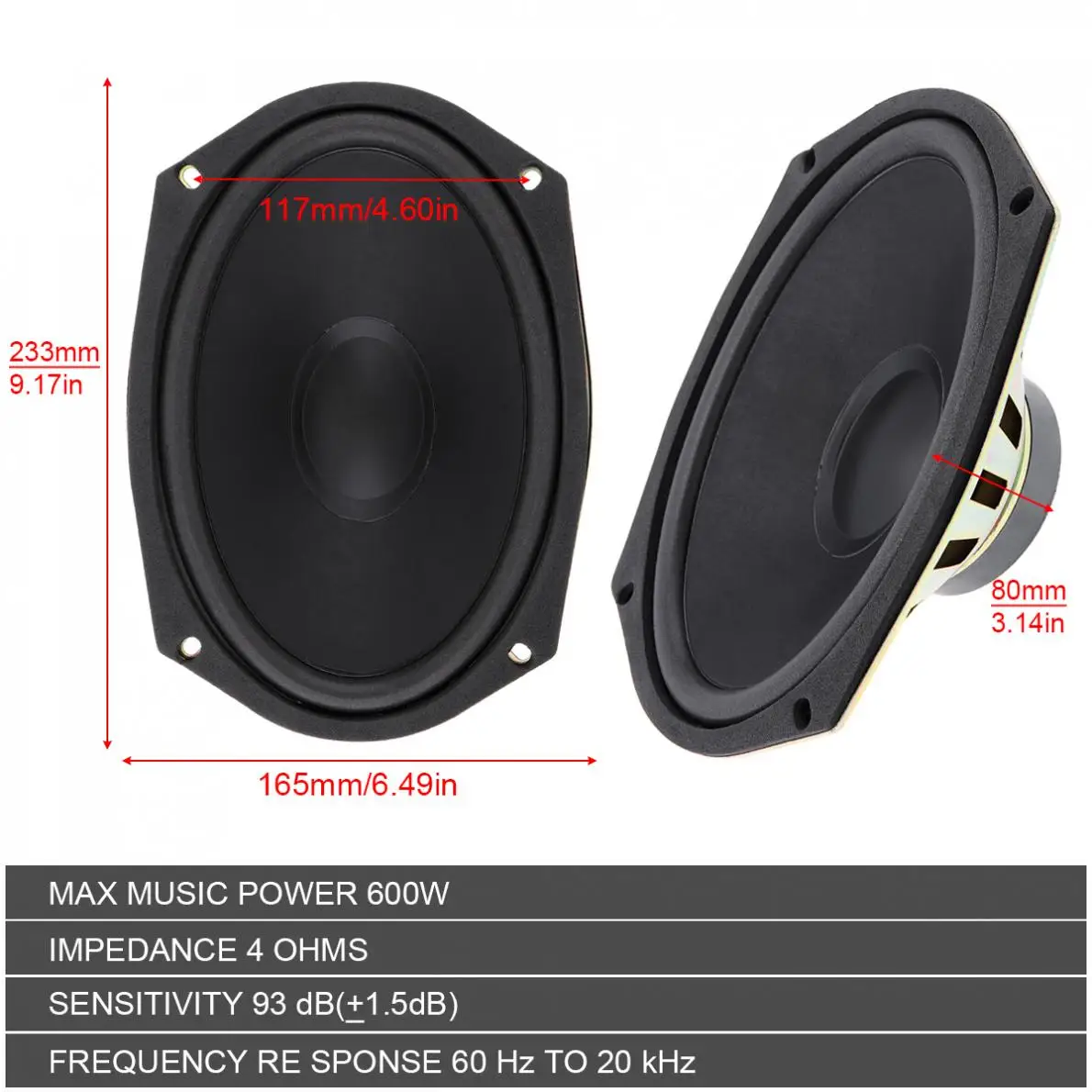 6x9Inch 600W 12V Subwoofer Car Speakers Vehicle Door Auto Audio Music Stereo Full Range Frequency Hifi Speakers