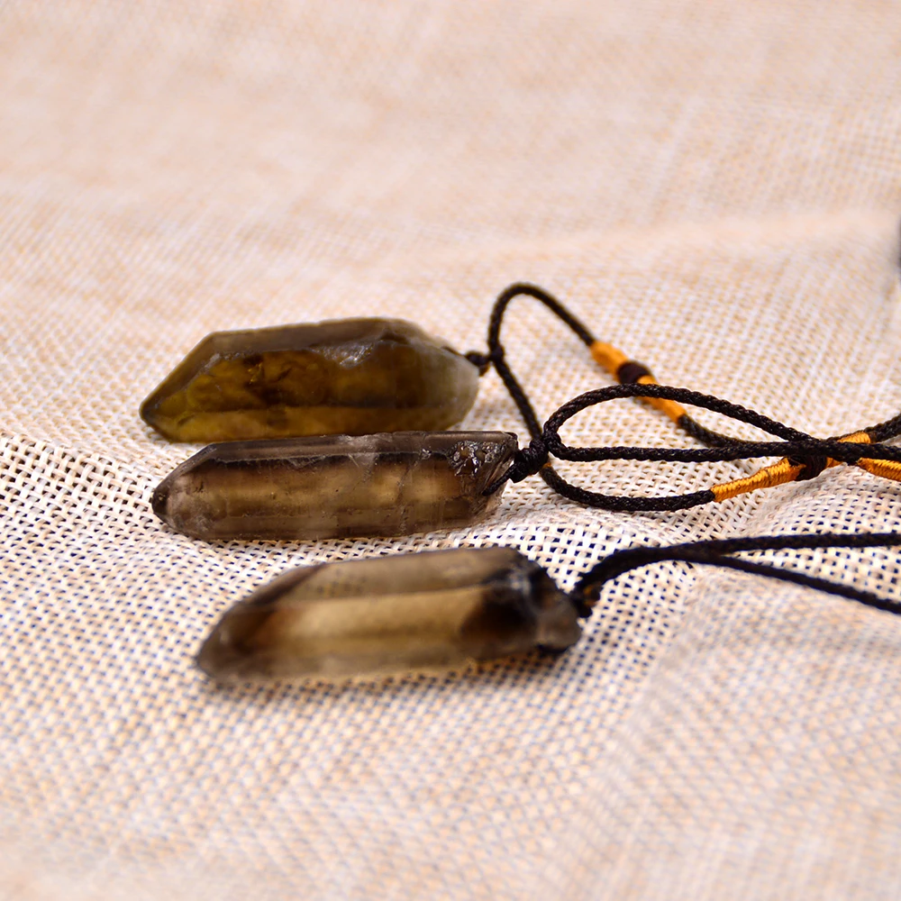 Natural Smoke Crystal Ornament Yellow Point Quartz Stone Ornament Decoration Healing Charm Ornament Decoration