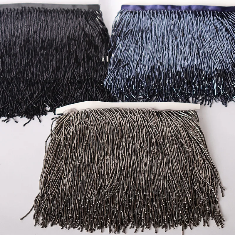 black heavy bead fringe tassel trim for dance costume, haute couture dress trimming beading fringe