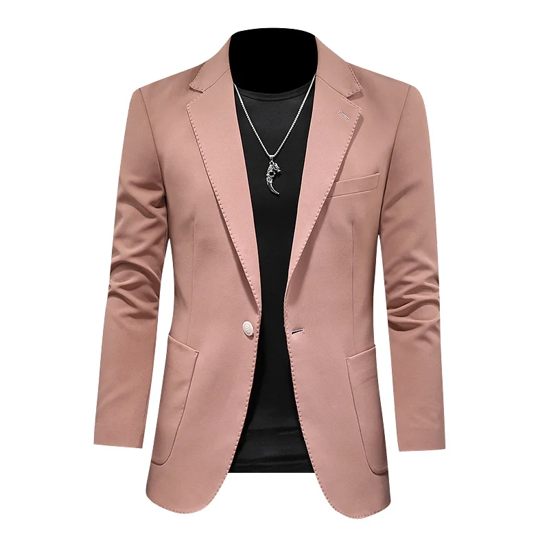 

2021 New Suit Jacket Mens Fashion British Casual Blazers Coat Slim Solid Tops Male Spring Autumn Outwear Size S-5XL