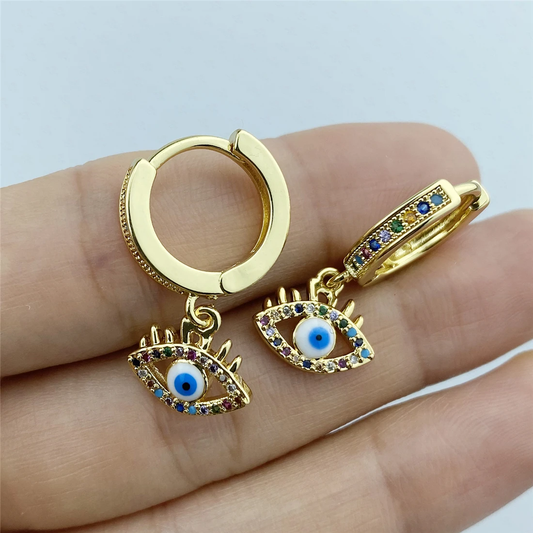 Fashion Gold Color Blue Evil Eye Hoop Earrings Top Quality AAA Zircon Eye Earrings for Women Korean Fashion Jewelry 2021