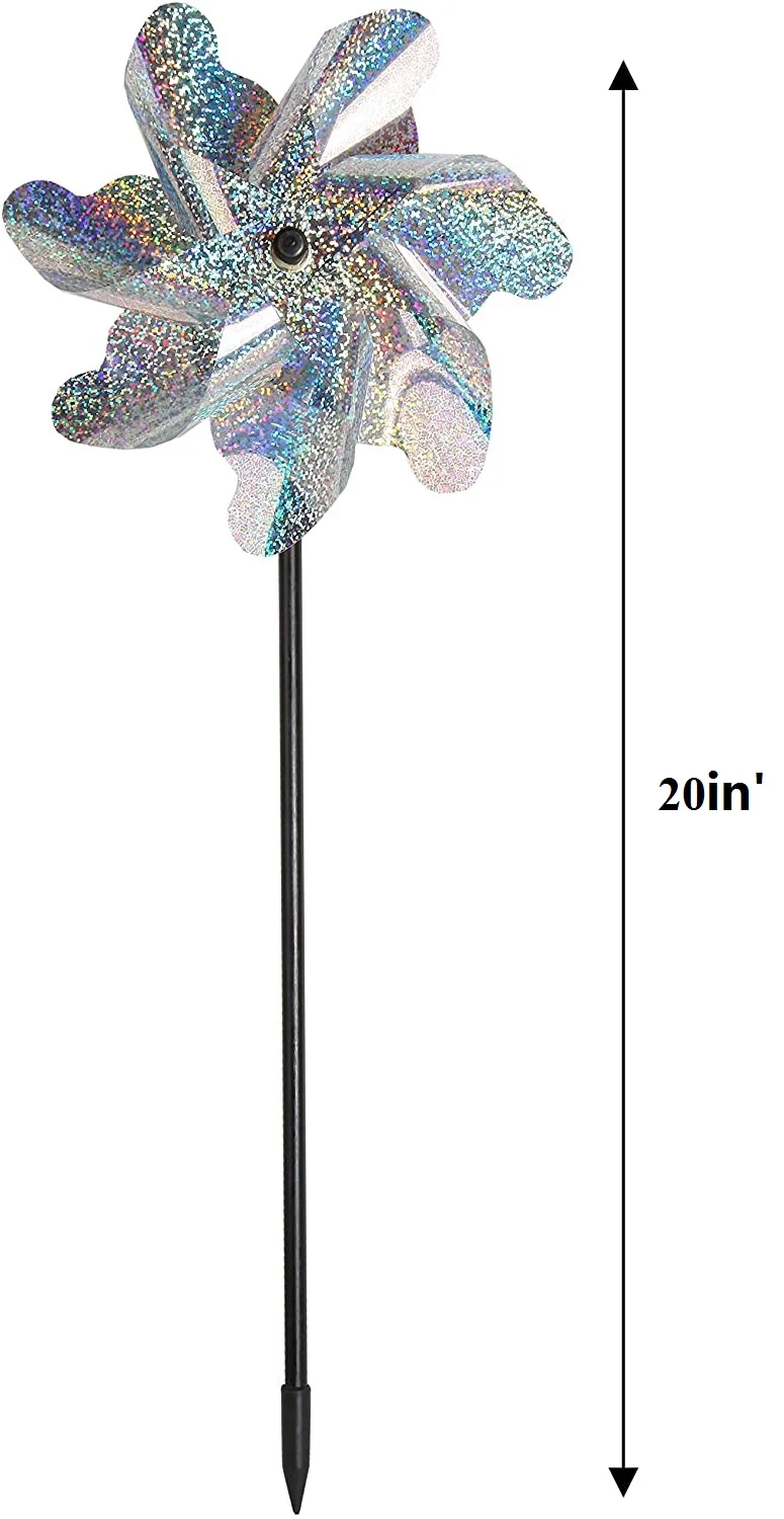 Moinho de vento Bird Repeller, Jardim Gramado, Quintal Deterrent, Pinwheel Prata, Ferramentas reflexivas, Sparkly Pinwheels, 5pcs