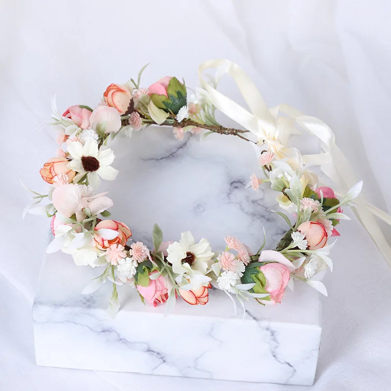 Model Flower Rattan Handmade Garland Headdress Hair Band Travel wedding  Hair garland Hair Bands