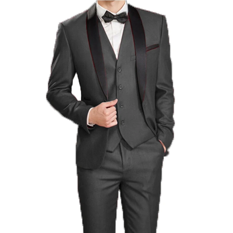 Gentleman Groomsmen Shawl Revers Bruidegom Smoking Mens Wedding Dress Man Jas Blazer Prom Diner Drie Stukken (Jas + Broek + Vest)