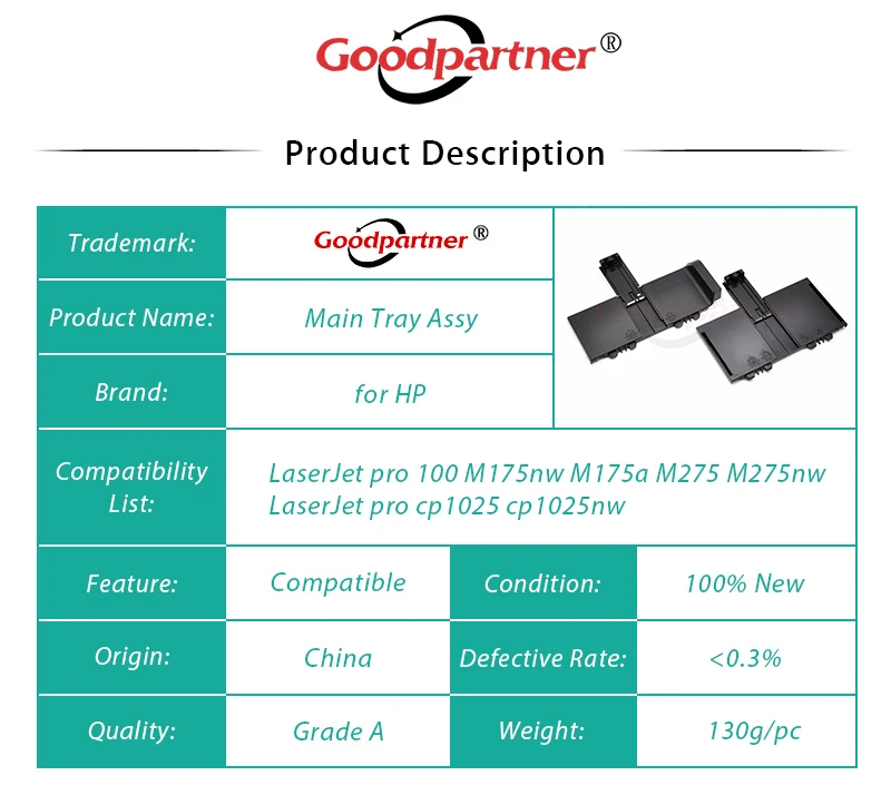 1X RM1-7276-000 Main Tray Assy Assembly PAPER INPUT TRAY for HP LJ Pro 100 M175 M175nw M275 M275nw M176 M177 CP1025 CP1025nw