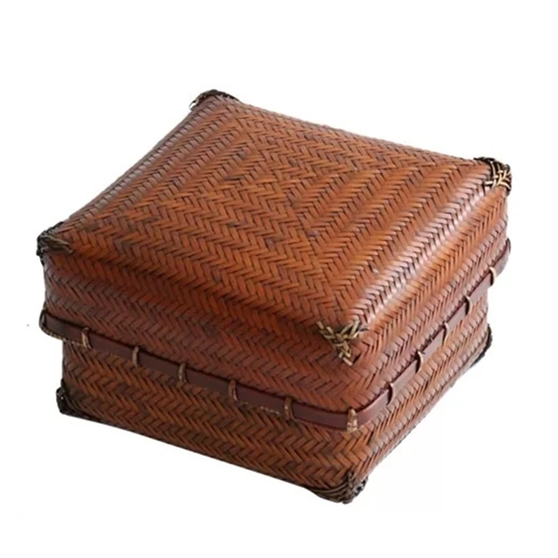 

Tea set storage box handmade primary color environmental bamboo basket basket box with cover retro Chinese interior decoration