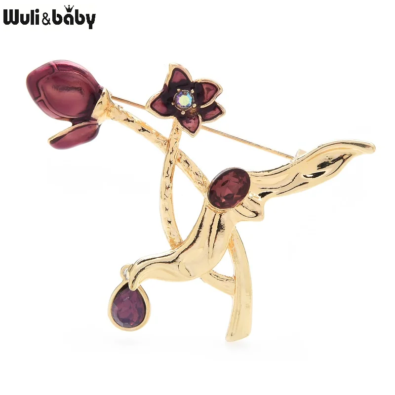 Wuli&baby Plum Flower Brooches For Women 3-color Enamel Popular Flower Party Office Brooch Pin Gifts