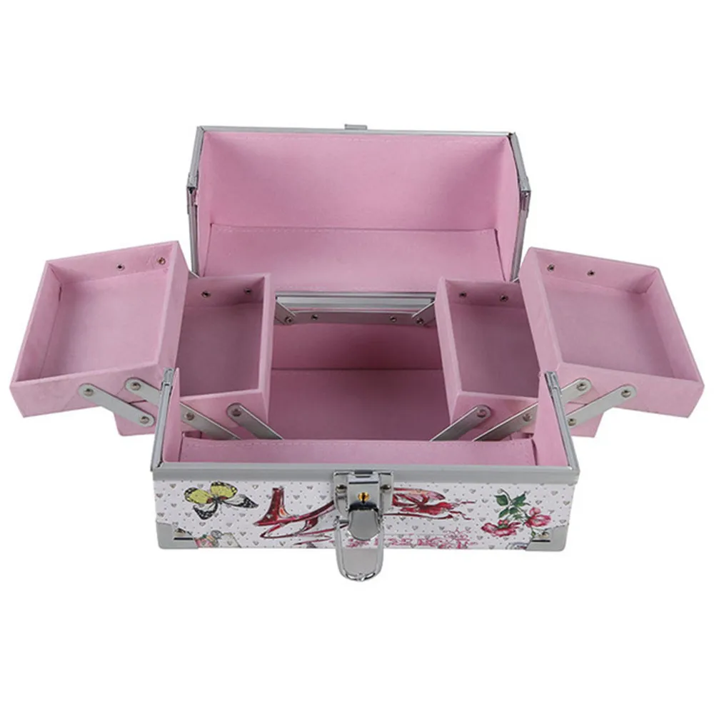 Printed toolbox portable with makeup artist professional cosmetic case aluminum frame suitcase bag make up storage box handbag