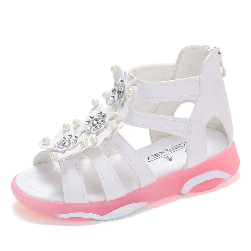 

Детские сандалии для девочек; От 3 до 12 лет; Детские сандалии-гладиаторы; Римская обувь с вырезами, бабочками и жемчужинами; Новая мягкая подошва принцессы