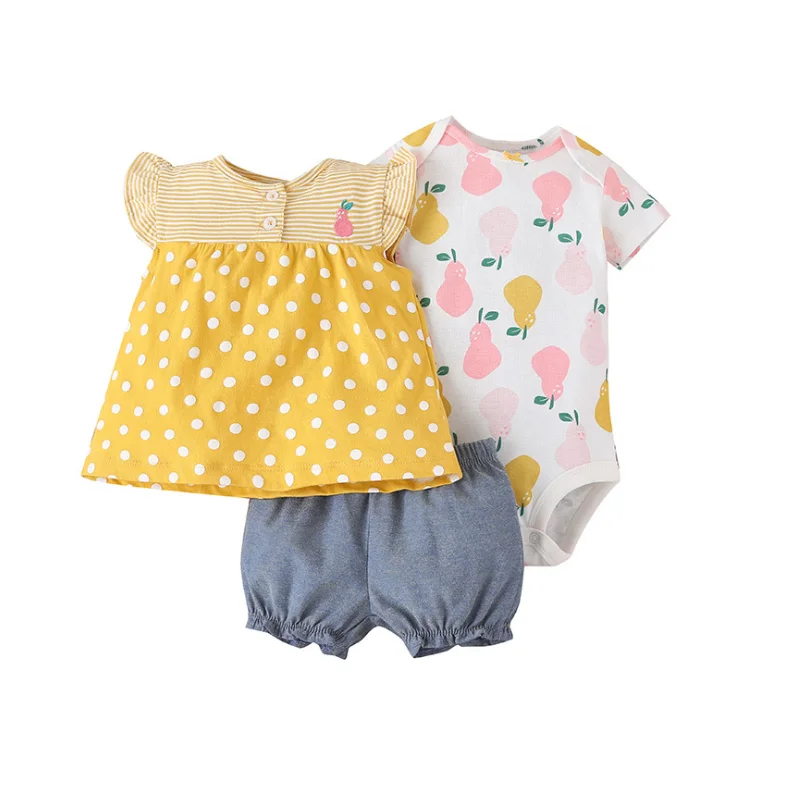 3PCS Newborn Baby Girl Clothing Sets 2023 Summer Floral Tops T-shirt+Bodysuit+Shorts New Bebe Kids Clothes Outfits