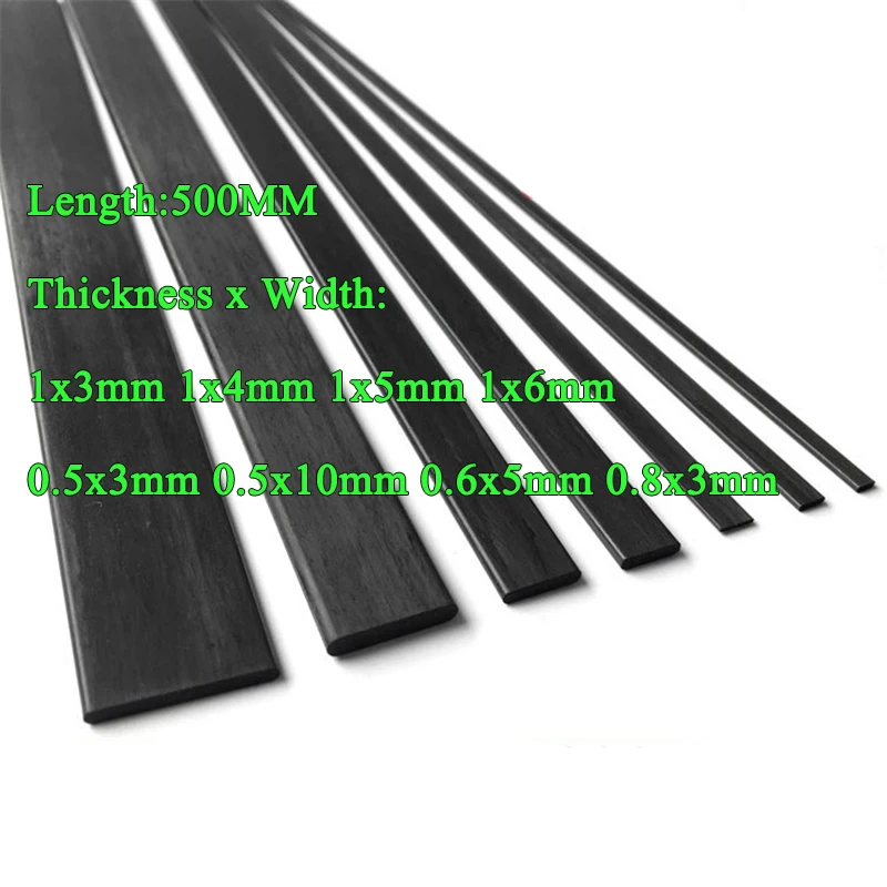 4PCS/Lot Carbon Fiber Strip 1x3 1x4 1x5 1x6  0.5x3 0.5x10 0.6x5 0.8x3mm Light Weight for RC Quadcopter Multicopter Length 500mm