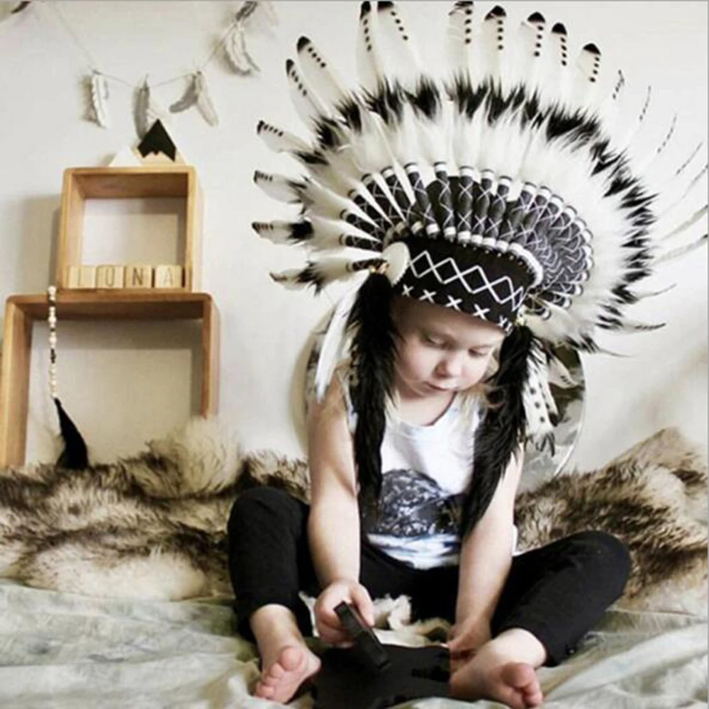 2020 Europe Fashion Indian Feather headdress Handmade feather headpiece headdress halloween Natural adjust feather hat costumes