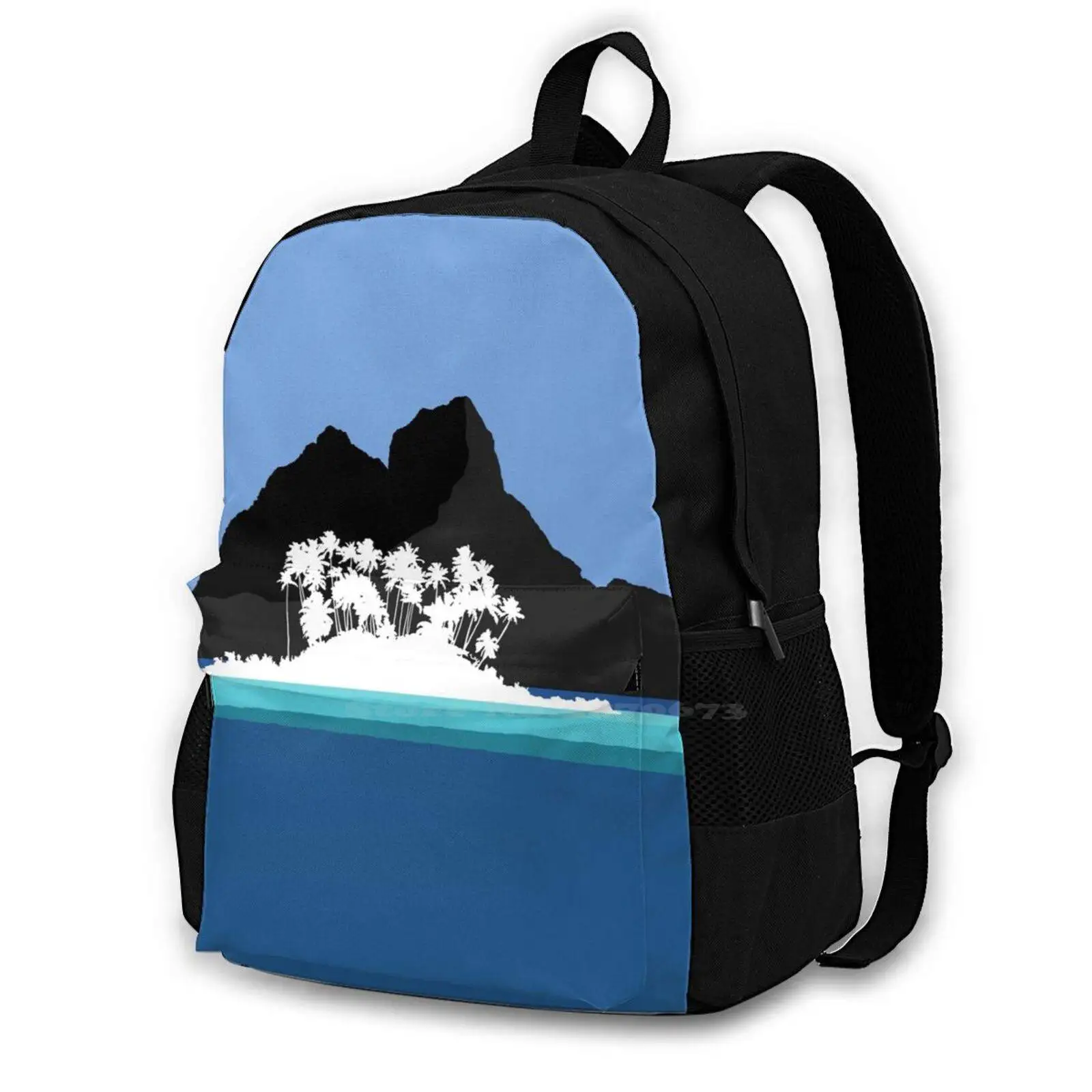 Palm Tree Island Bag Backpack For Men Women Girls Teenage Island Mountain Palm Tree Ocean Water Tahiti Sandbar French Polynesia