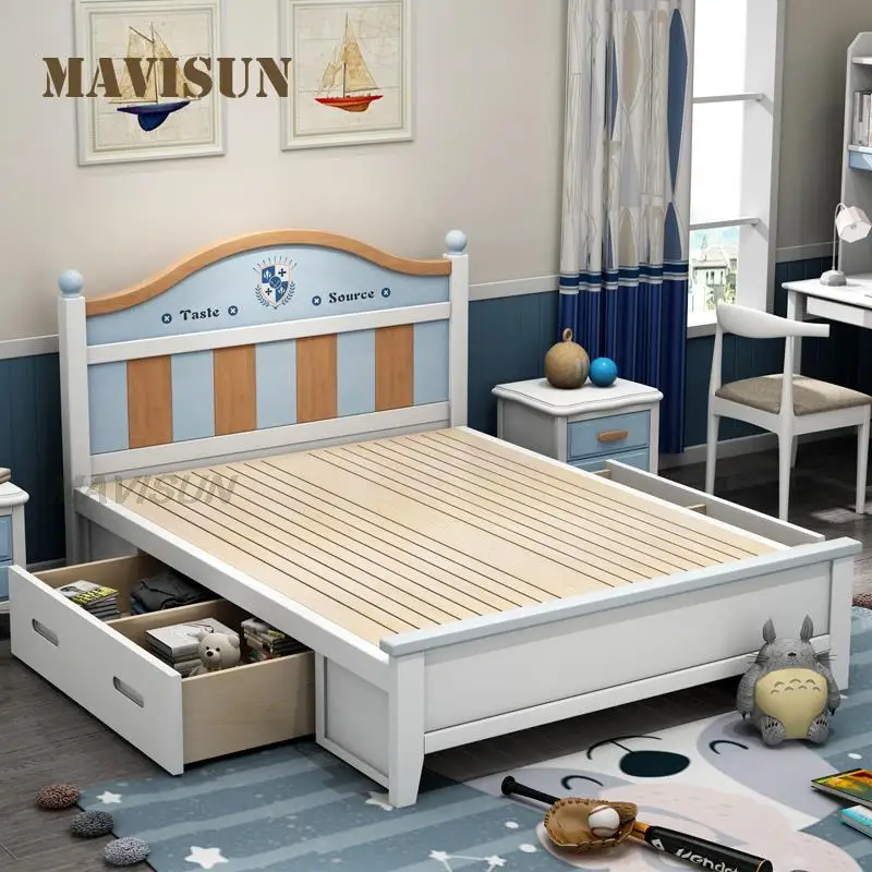 Cama nórdica minimalista para niños, mueble de dormitorio moderno con marco de madera maciza, 1,2 metros