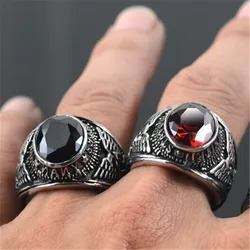 Men's Siam Red Blue Black United States Military Silver color Stainless Steel Ring