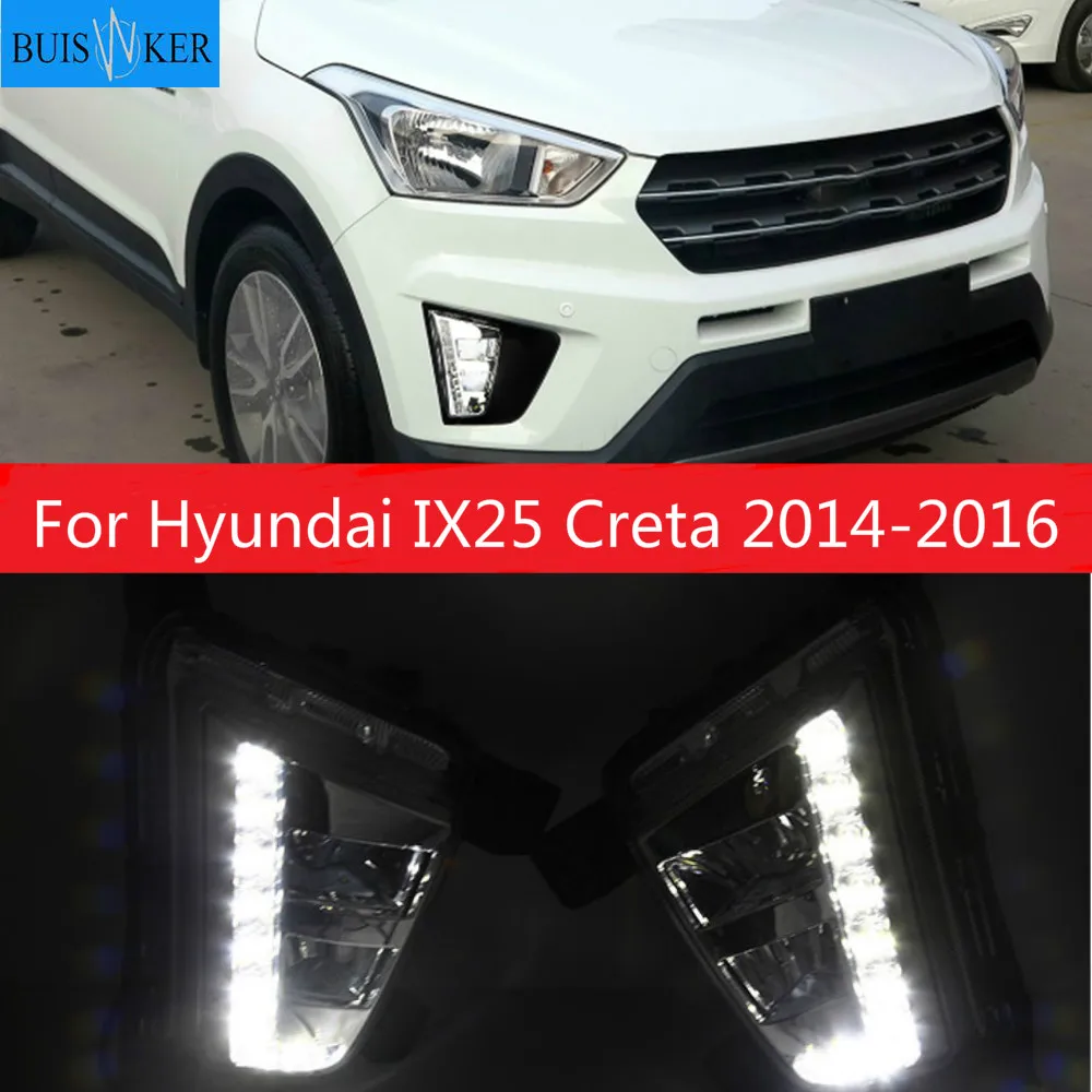 

1 set Car LED Driving DRL Daytime Running Lights Daylight 12V ABS Fog Lamp Cover For Hyundai IX25 Creta 2014 2015 2016