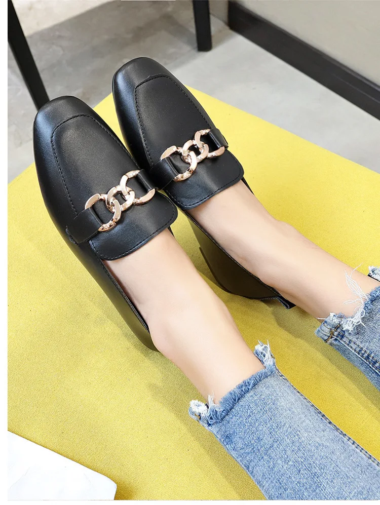 

Spring Summer Fashion Women Flats Shoes High Quality PU Leather Metal Decoration Working Round Toe Casual Shoes Woman