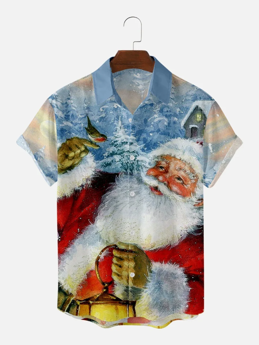 

New Creative Christmas 01 Short-Sleeved Floral Printing Summer Break Loose Short-Sleeved Shirt Men'S