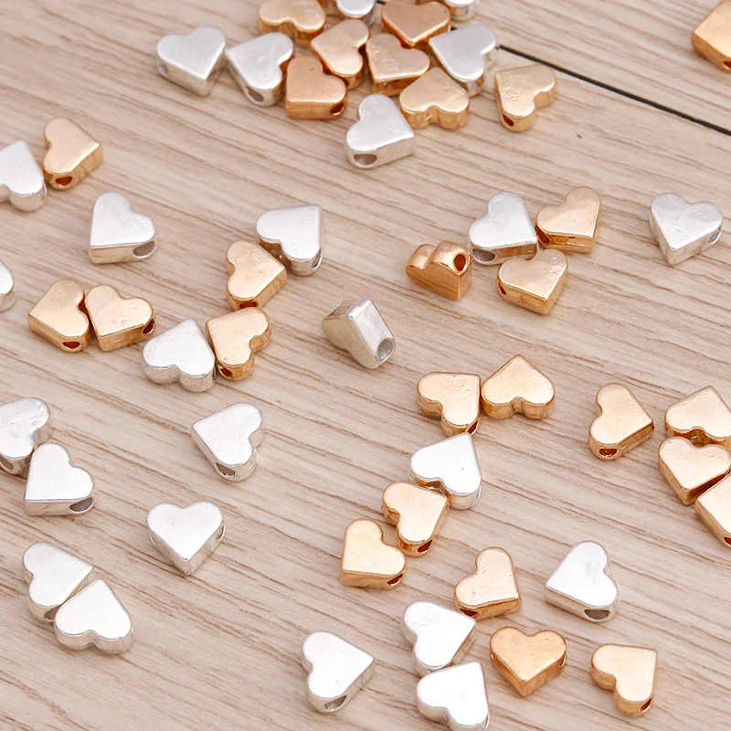 Leslie 100pcs 6x6mm Small Alloy Hearts Spacer Beads Charms fit DIY Bracelets Necklaces Handmade Finding Jewelry Accessories