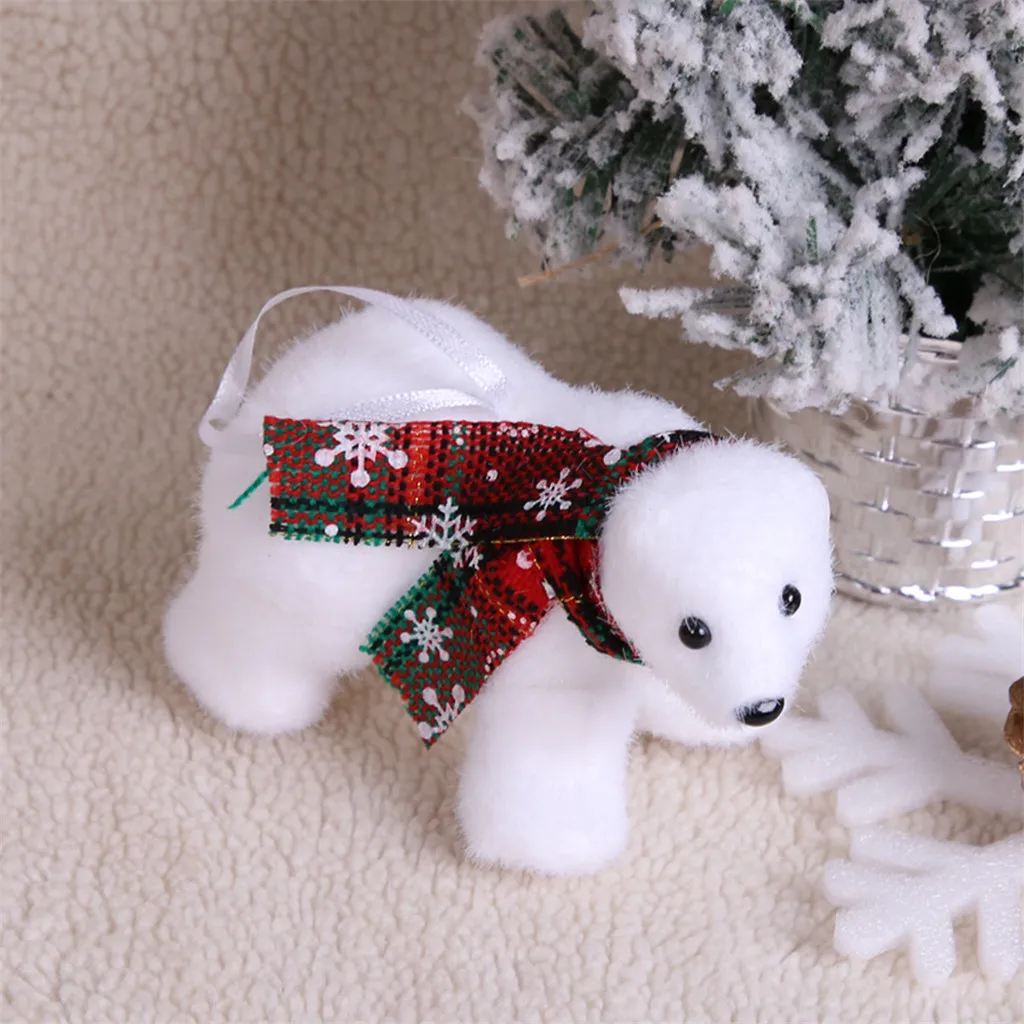 Mini Cute Plush White Bear Christmas Tree Pendant Ornament Christmas Decoration For Home Decoration Navidad New Year 2021 Natal