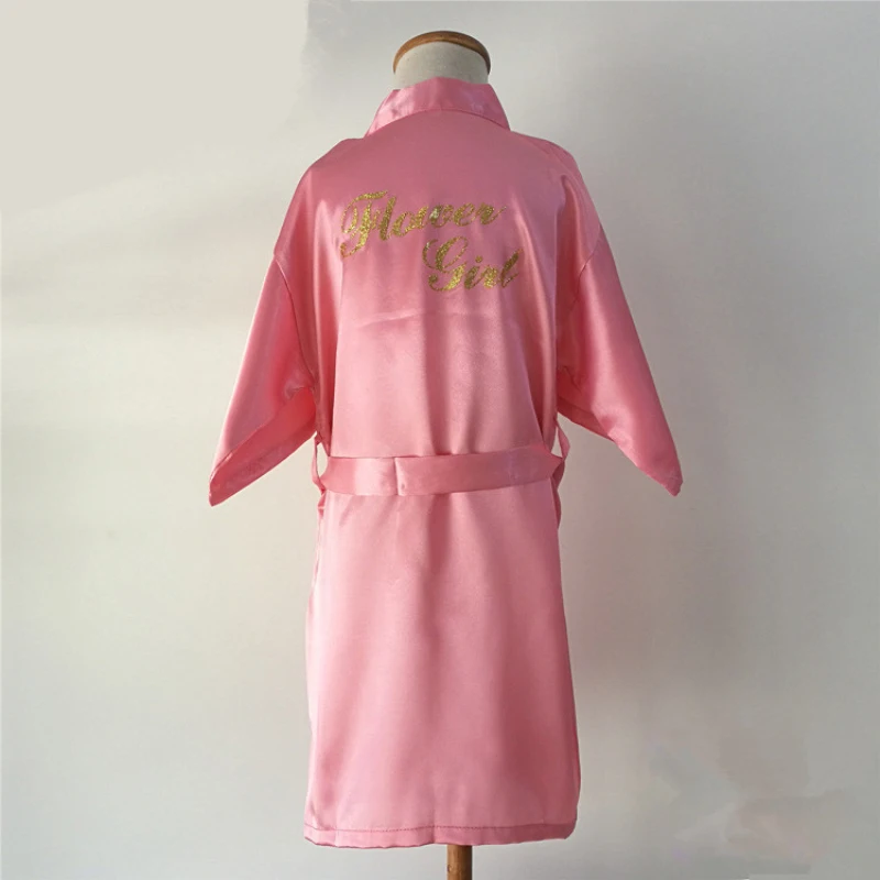 Wholesale Flower Girl Gold Letter Robes Satin Silk Kids Robe Children Kimono Children\'s Bathrobes Wedding Party Robe